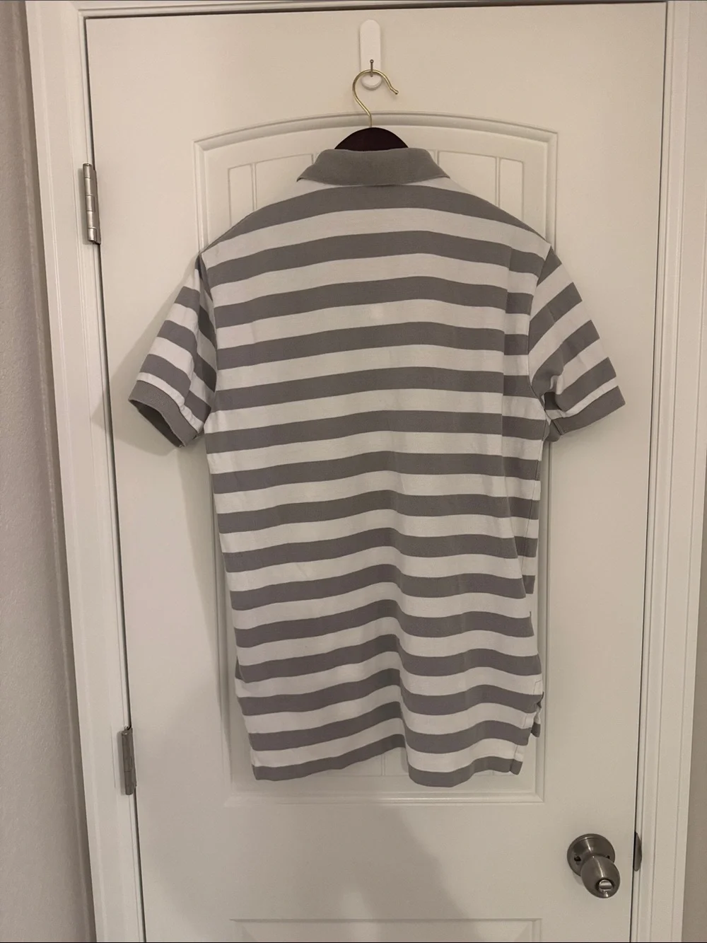 Ralph Lauren Men’s Gray & White Striped Polo with Orange Pony Logo
